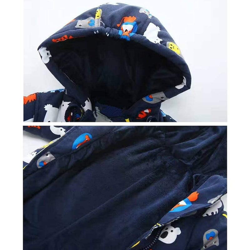 JiAmy Baby Snowsuit Baby Boys Girls Winter Hooded Clothes with Gloves Booties Toddler Cotton Jumpsuit Navy Blue 9-12 Months - Image 4